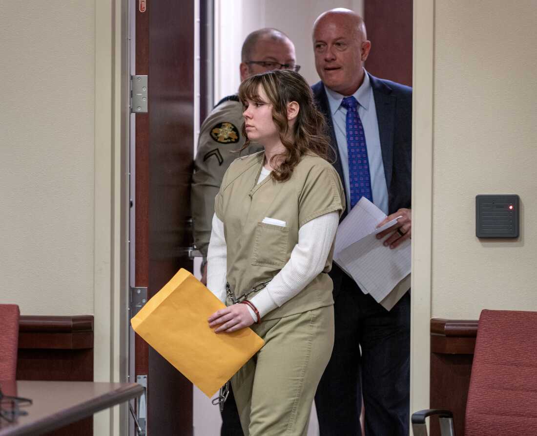 Hannah Gutierrez-Reed, who worked as armorer on the set of the movie Rust, arrives at her sentencing hearing in April. 