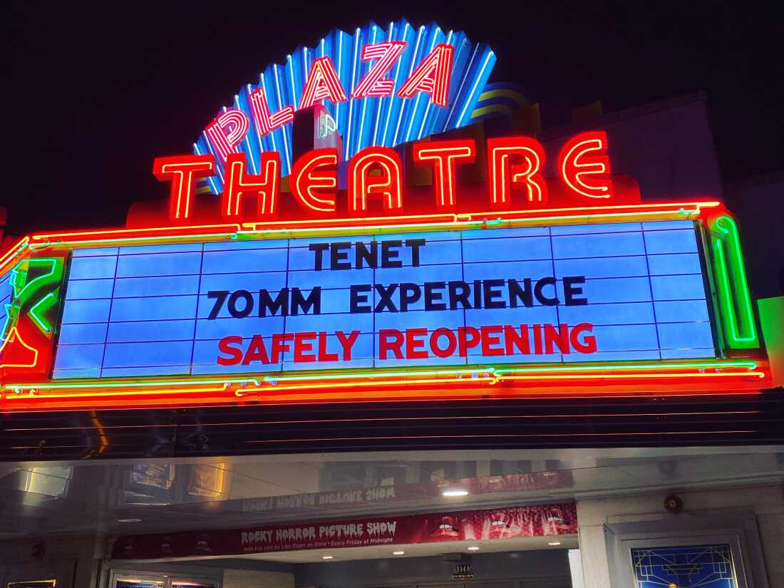 The marquee at the Plaza Theatre in Atlanta in September 2020.